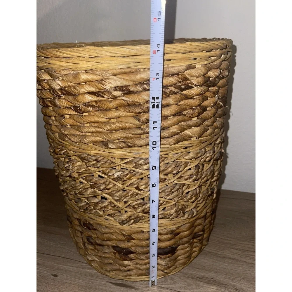 Vintage Hand Woven Wicker Seagrass‎ Waste Basket Trash Can